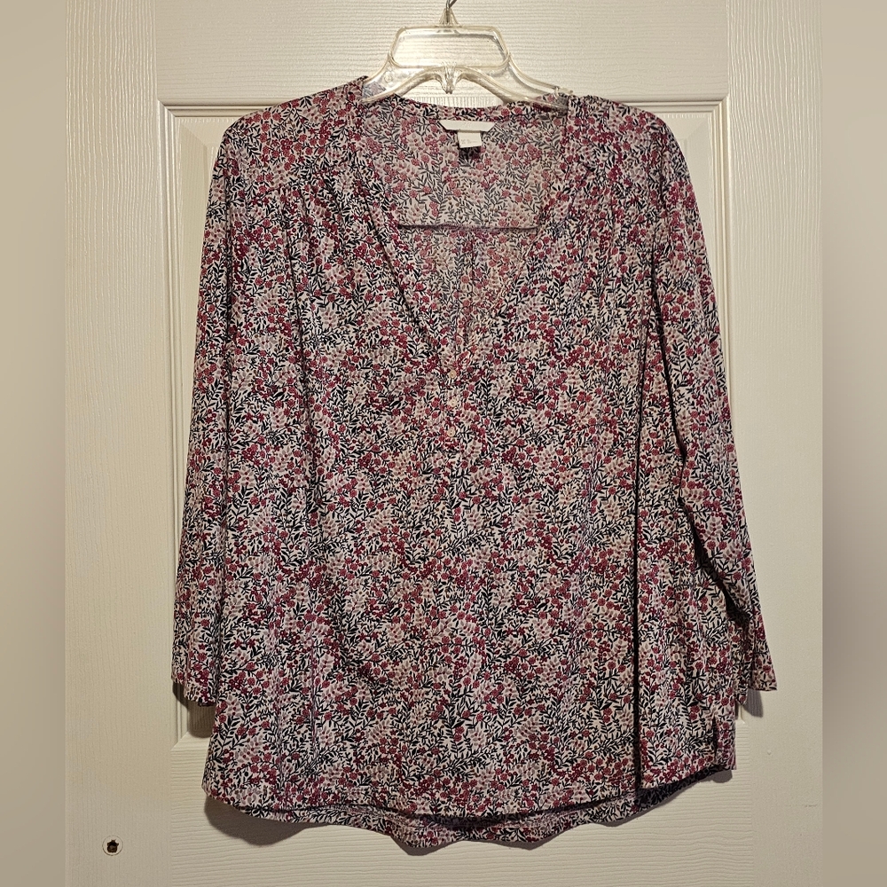 H&M Multicolor Floral V-Neck Blouse Sz XL